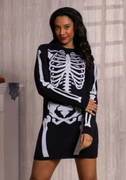 Loose Fit Skeleton Sweater Dress For Women